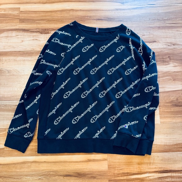 Champion Sweaters - Champion All Over Logo Black Crewneck Sweatshirt